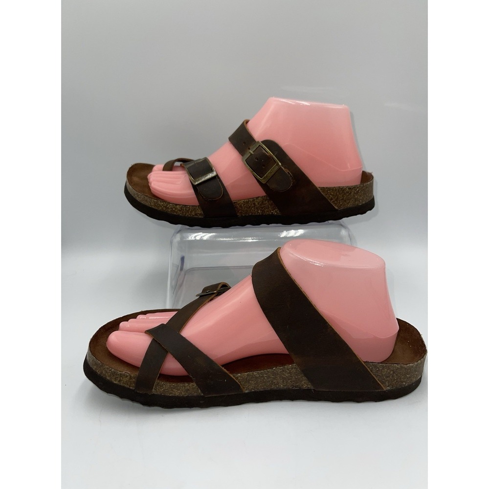 Mountain Sole Brown Leather Cork Footbed Sandals Women's US Size 8 Crisscross - Picture 4 of 8